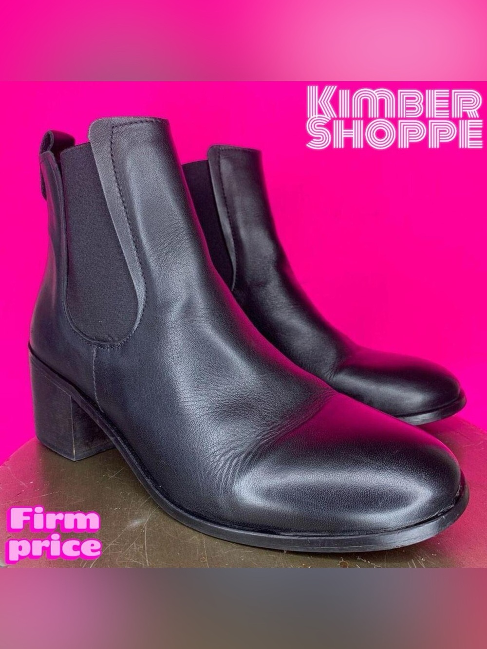 Depp Black Leather Block Heel  High Ankle Chelsea Boot US 10 UK 8